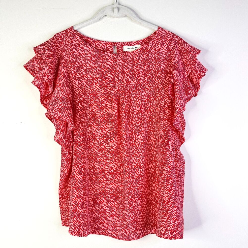 Monteau Red Ruffle Sleeve Blouse
